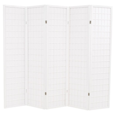 Zložljiv 5-delni paravan japonski stil 200x170 cm bele barve