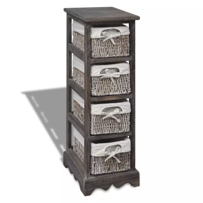 Predalnik s 4 pletenimi košarami les rjave barve