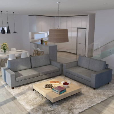 Sedežna garnitura za 5 oseb 2 delna svetlo siva iz blaga