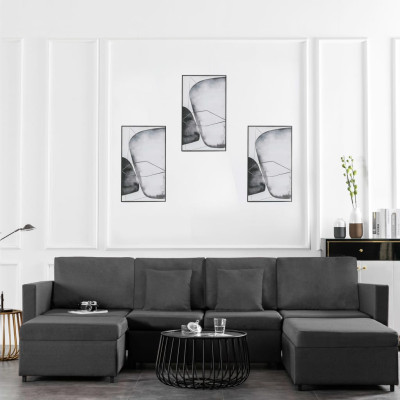 Izvlečni kavč z ležiščem štirised iz blaga temno siv