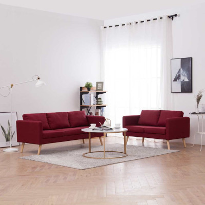 Sedežna garnitura 2-delna iz blaga vinsko rdeča