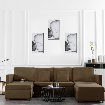 Izvlečni kavč z ležiščem štirised iz blaga rjav