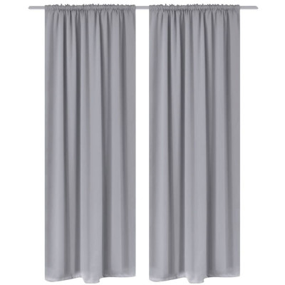 130376 2 pcs Grey Slot-Headed Blackout Curtains 135 x 245 cm