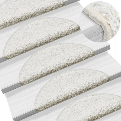 Stopniščne preproge 15 kosov 56x17x3 cm bele polkrožne