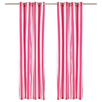 Zavese s kovinskimi obročki 2 kosa blago 140x175 cm roza črte