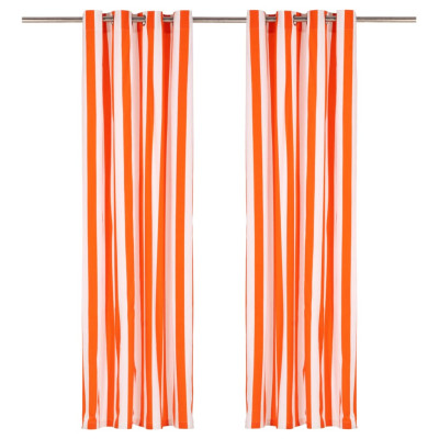 Zavese s kovinskimi obročki 2 kosa blago 140x245cm oranžne črte