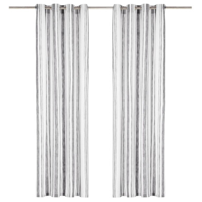 Zavese z obročki 2 kosa bombaž 140x245 cm antracitne črte