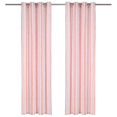 Zavese s kovinskimi obročki 2 kosa bombaž 140x225 cm roza črte