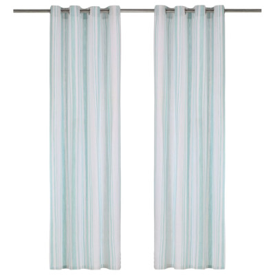 Zavese s kovinskimi obročki 2 kosa bombaž 140x225 cm modre črte