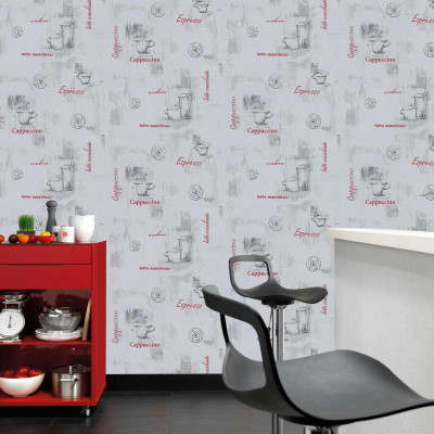 Netkane tapete v roli 4 kosi bele 0,53x10 m motiv kave