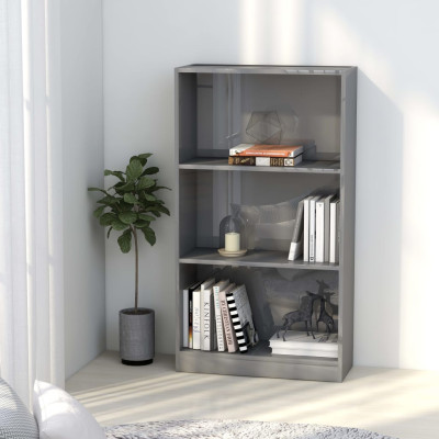 Knjižna omara 3-nadstropna visok sijaj siva 60x24x109 cm
