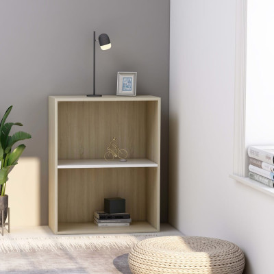 Knjižna omara 2-nadstropna bela in sonoma hrast 60x30x76,5 cm