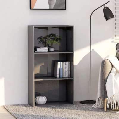 Knjižna omara 3-nadstropna visok sijaj siva 60x30x114 cm