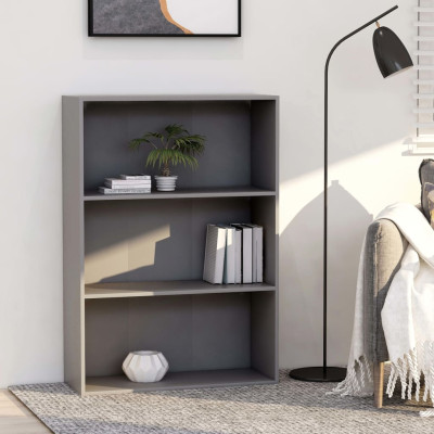 Knjižna omara 3-nadstropna siva 80x30x114 cm iverna plošča