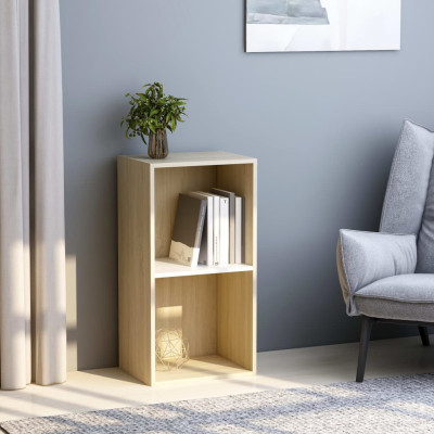 Knjižna omara 2-nadstropna bela in sonoma hrast 40x30x76,5 cm