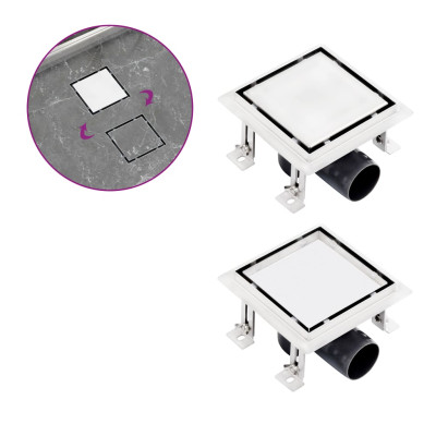 Kanaleta za tuš 2 v 1 raven pokrov in vložek 15x15 cm jeklo