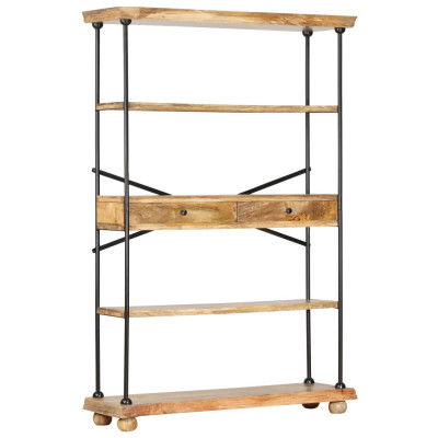 Knjižna polica 4-nadstropna 120x35x180 cm mangov les in jeklo