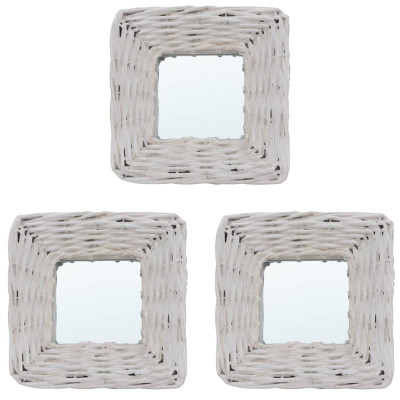 Ogledala 3 kosi bela 15x15 cm s pletenim okvirjem