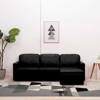 Modularni kavč trosed z ležiščem črno umetno usnje