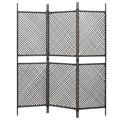 Paravan 3-delni iz poli ratana rjav 180x200 cm