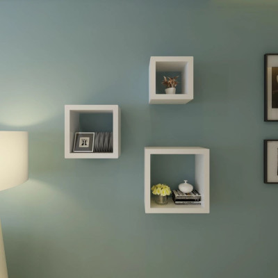 Komplet 3 kockastih polic v beli barvi