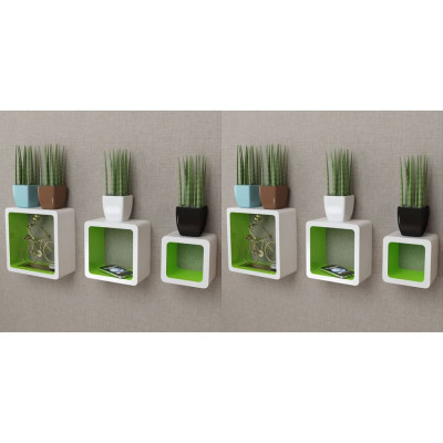 Stenske police v obliki kocke 6 kosov bele in zelene