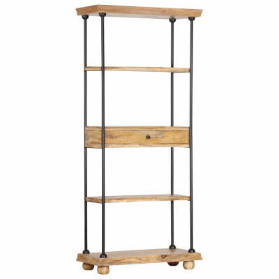 Knjižna polica 5-nadstropna 80x35x180 cm mangov les in jeklo