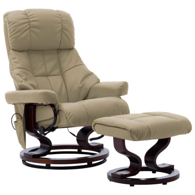 Masažni naslanjač kapučino umetno usnje in ukrivljen les