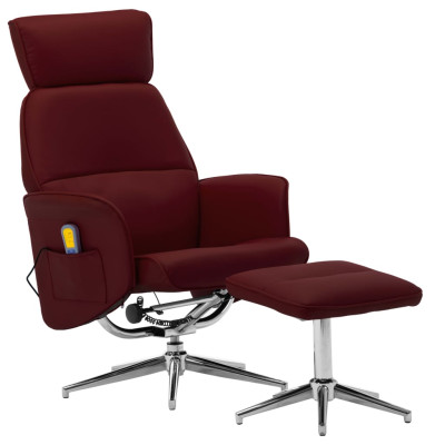 Masažni stol s stolčkom za noge vinsko rdeče umetno usnje