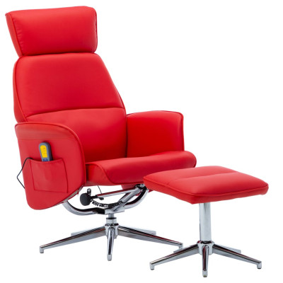 Masažni stol s stolčkom za noge rdeče umetno usnje
