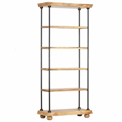 Knjižna polica 5-nadstropna 80x35x180 cm mangov les in jeklo