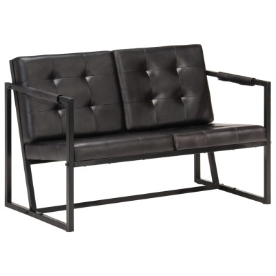 Kavč dvosed črn iz pravega kozjega usnja