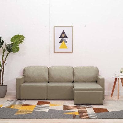 Modularni kavč trosed z ležiščem kapučino umetno usnje