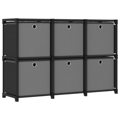 Regal s 6 škatlami črn 103x30x72,5 cm blago