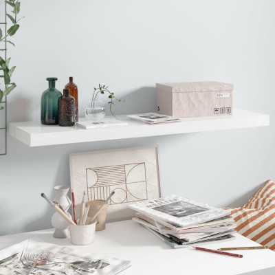 Lebdeča polica visok sijaj bela 90x23,5x3,8 cm MDF