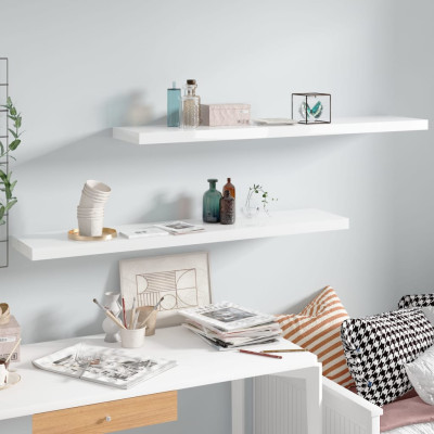 Lebdeče police 2 kosa visok sijaj bele 120x23,5x3,8 cm MDF