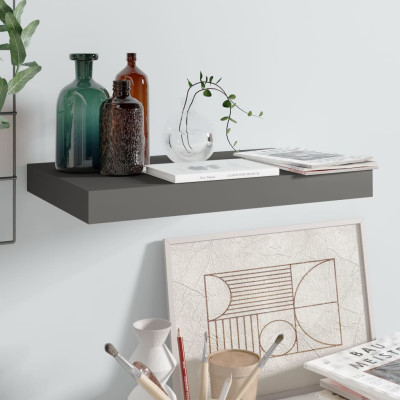 Stenska polica visok sijaj siva 40x23x3,8 cm MDF