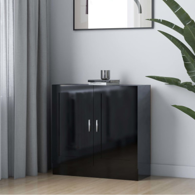 Knjižna omara visok sijaj črna 82,5x30,5x80 cm iverna plošča