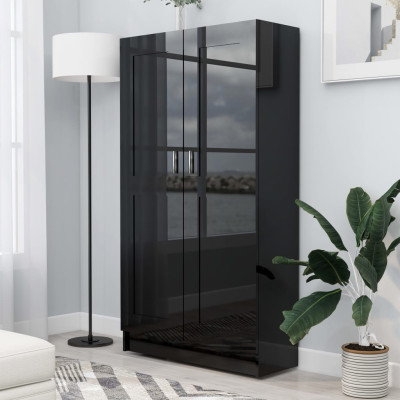 Knjižna omara visok sijaj črna 82,5x30,5x150 cm iverna plošča