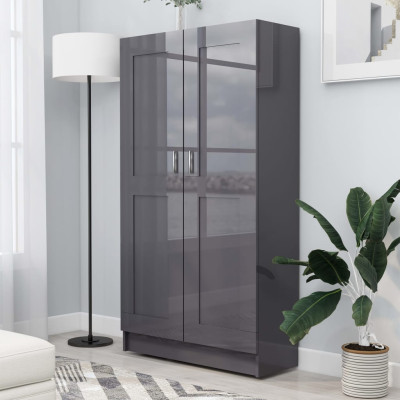 Knjižna omara visok sijaj siva 82,5x30,5x150 cm iverna plošča