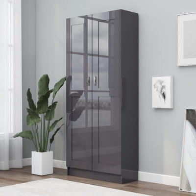 Knjižna omara visok sijaj siva 82,5x30,5x185,5 cm iverna plošča