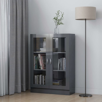 Vitrina visok sijaj siva 82,5x30,5x115 cm iverna plošča