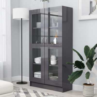 Vitrina visok sijaj siva 82,5x30,5x150 cm iverna plošča