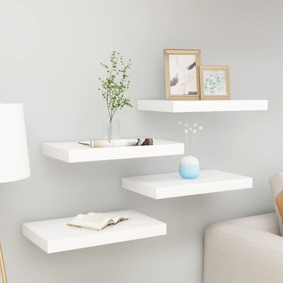 Stenske police 4 kosi barva hrasta in bela 50x23x3,8 cm MDF