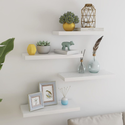 Stenske police 4 kosi hrast in bele 60x23,5x3,8 cm MDF