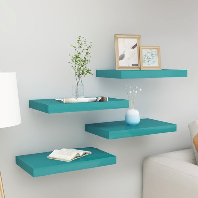Stenske police 4 kosi modre 40x23x3,8 cm MDF