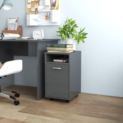 Stranska omarica s koleščki visok sijaj siva 33x38x60 cm