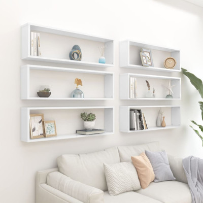 Stenske police kockaste 6 kosov bele 100x15x30 cm iverna plošča