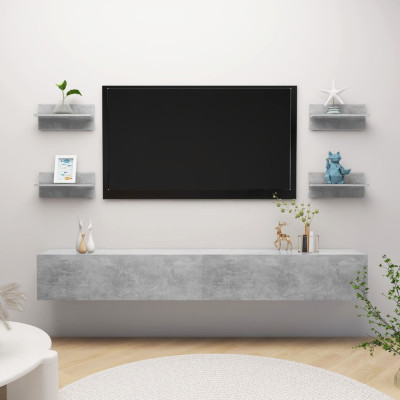 Stenske police 4 kosi betonsko sive 40x11,5x18 cm iverna plošča