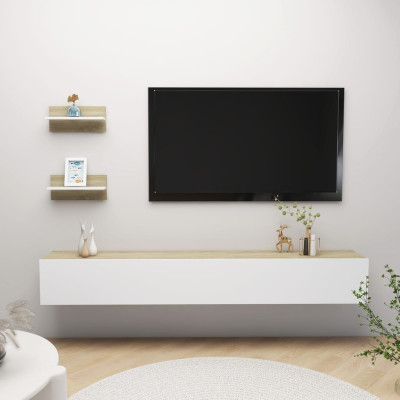 Stenske police 2 kosa bele in sonoma hrast 40x11,5x18 cm